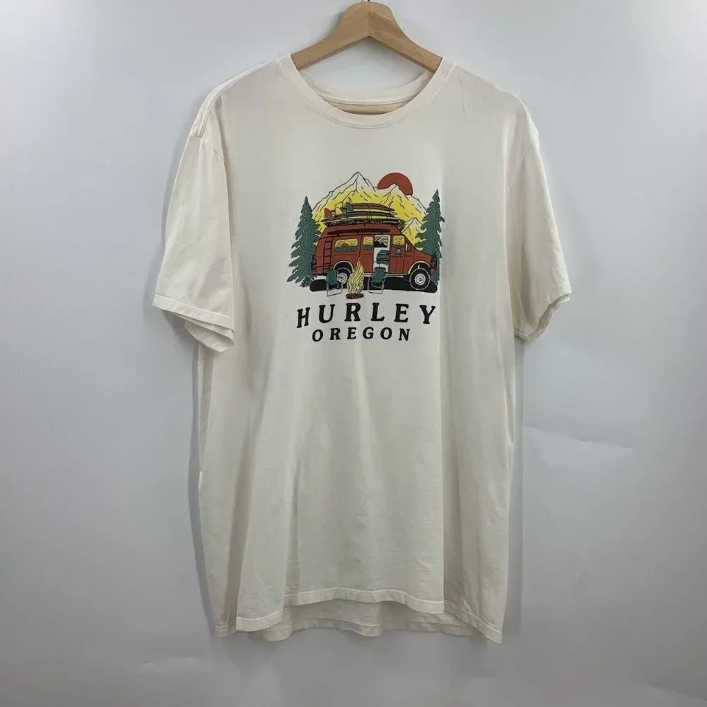Hurley Men's Oregon Van‎ Life Camping Short Sleeve Cotton T-Shirt Size L